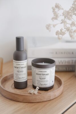 White tea room spray and candle